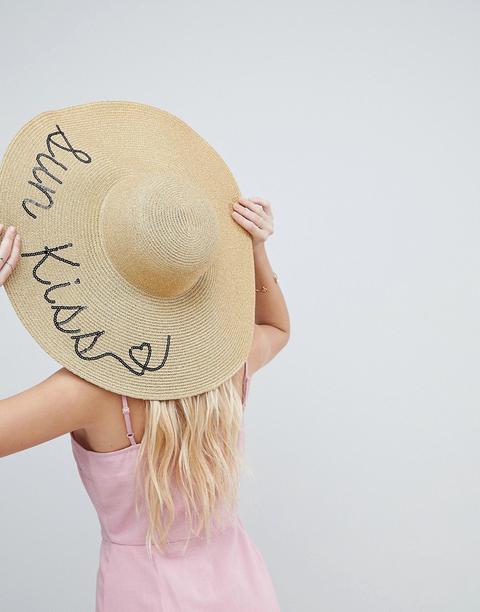 Sombrero Floppy De Paja Metalizada Con Regulador De Talla Y Estampado De Lentejuelas Sun Kiss De Asos-dorado