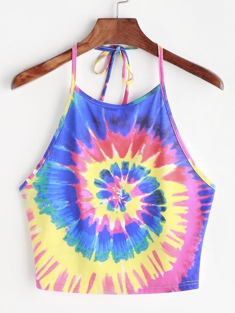 Top Crop A Collo Halter In Stampa Tie Dye