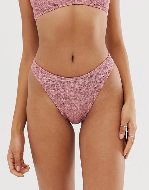 Braguitas De Bikini De Talle Bajo Y Pernera Alta En Tejido Arrugado Rosa Sombra Brillante Mix And Match De Asos Design