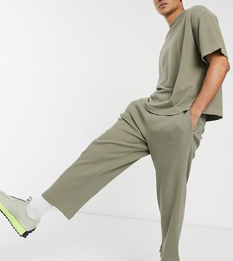 Collusion Relaxed Tapered Joggers In Heavy Compact Rib Fabric In Khaki Co-ord-green