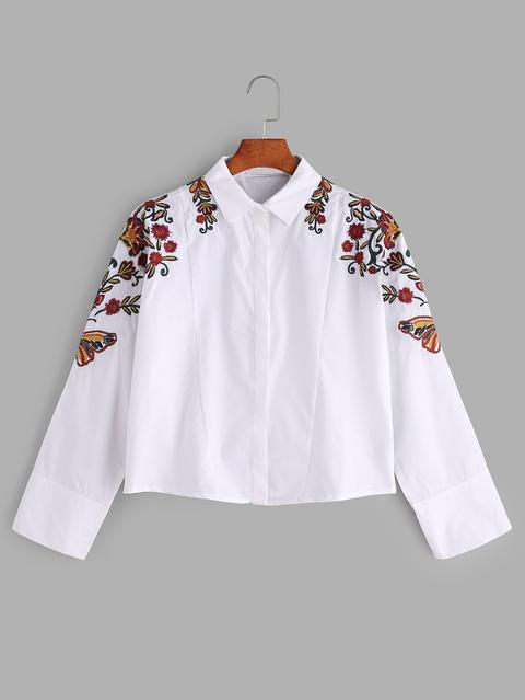 Camicia Bianca Fiori Ricamati