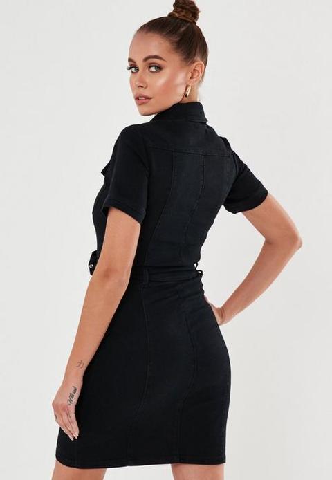 petite black denim dress