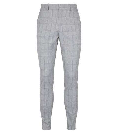 Men's Pale Grey Check Skinny Trousers New Look