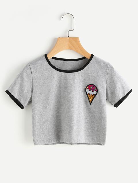 Ice Cream Patch Ringer Slub Crop Tee