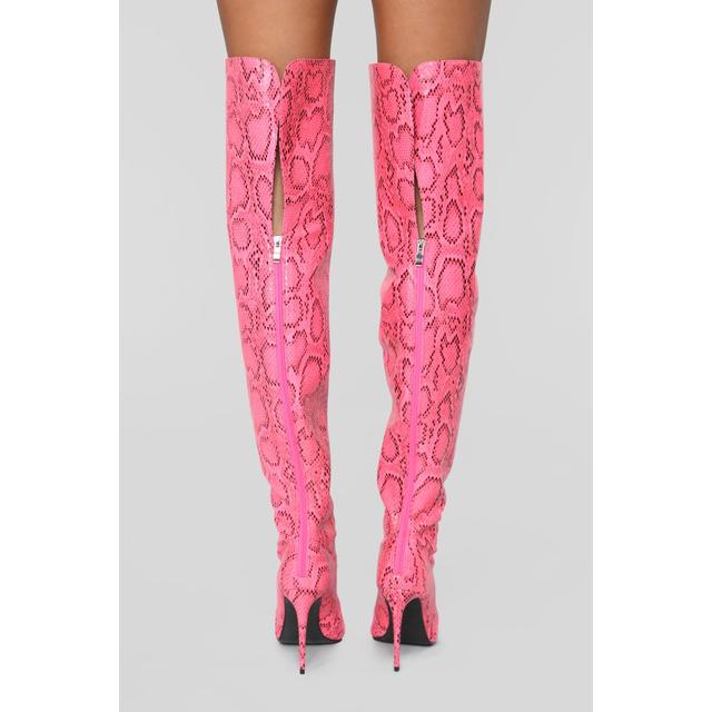 neon pink thigh high boots