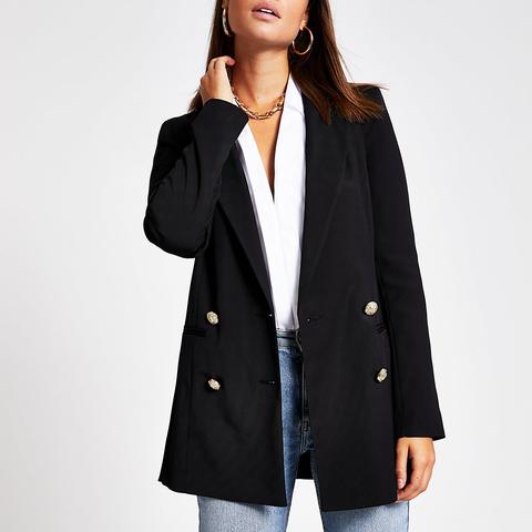 Black Double Breasted Twill Blazer