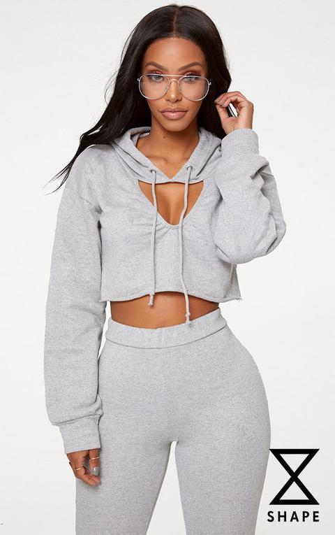 Shape Grey Crop Open Neck Hoodie