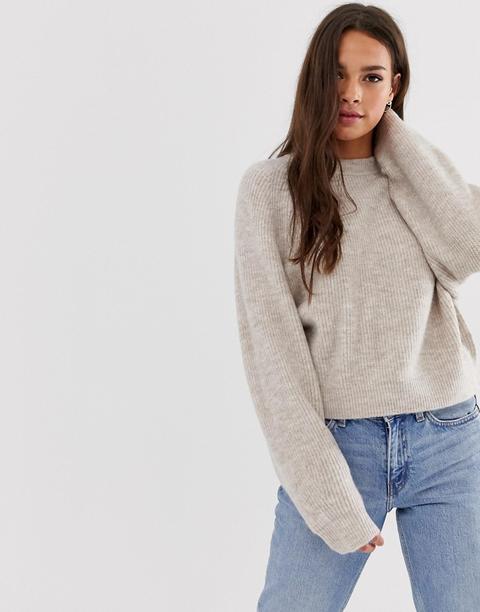 Asos Design Fluffy Jumper With Balloon Sleeve-beige