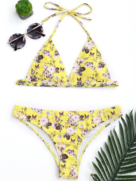 Bikini Imbottito Con Taglio Alto Stampa Fiori Piccoli