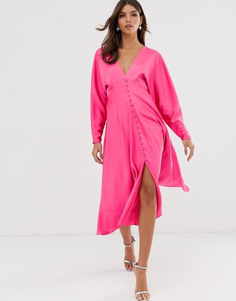 Vestido Midi De Satén Con Parte Posterior Enrejada De Asos Edition-rosa