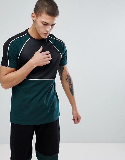 Camiseta De Tricot De Poliéster De Conjunto Con Diseño Colour Block En Negro/verde De Asos