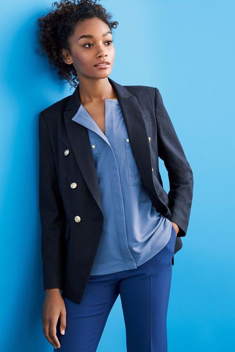 navy blue double breasted blazer women