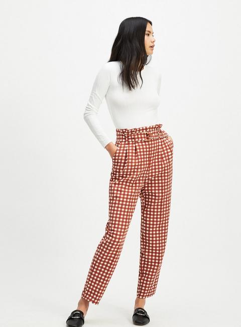 Copper Brown Gingham Paperbag Trousers