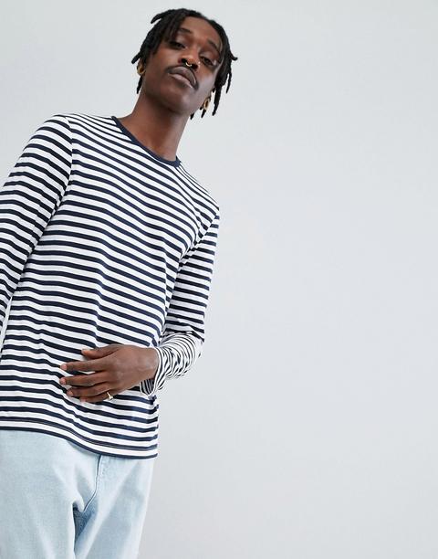 Asos – Design – Langärmliges Hemd Mit Marineblauen Und Weißen Streifen