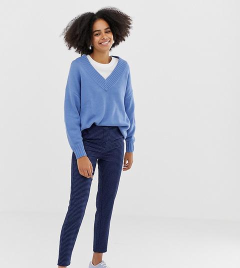 Monki - Pantalon Carotte Ajusté Motif Pied-de-poule - Bleu - Bleu