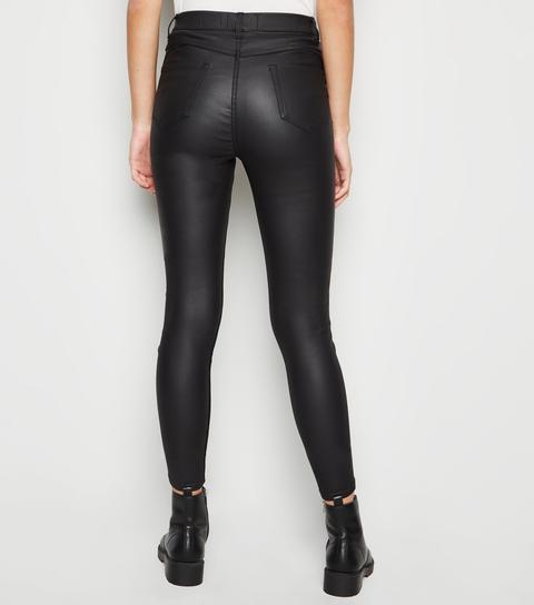 Black Coated Leather-look 'lift & Shape' Jeggings New Look