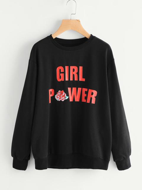 Drop Shoulder Girl Power Pullover