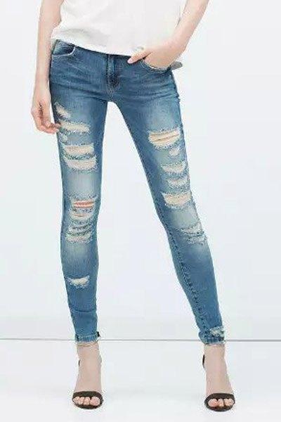 Broken Hole Low Waist Skinny Jeans