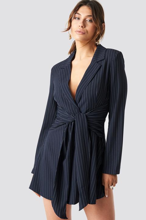 Milena Karl X Na-kd Pinstripe Knot Mini Dress - Blue