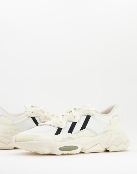 Adidas Originals Ozweego Trainers In Cream And Black-white