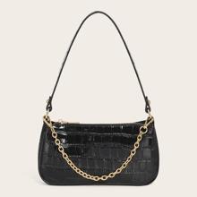 Bolso Baguette Con Diseño De Cocodrilo Con Cadena