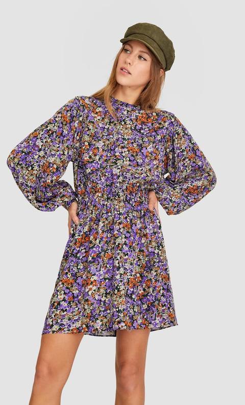 Stradivarius Mini-robe Manches Bouffantes Femme Mauve M