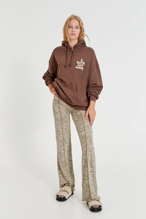 Brown Oversize Hoodie With Slogan