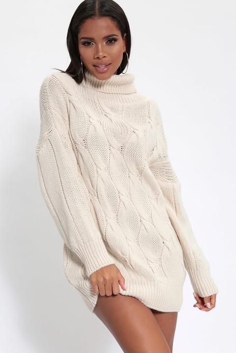 Stone Roll Neck Cable Knit Jumper