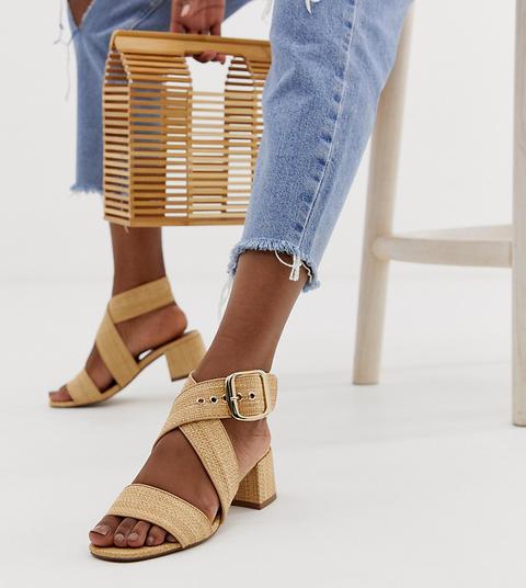 Asos Design Hip Hop Block Heeled Sandals In Natural-beige