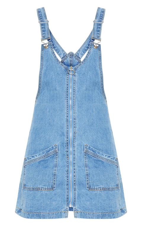 zip front denim pinafore dress