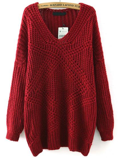 Jersey Cuello V Mohair Suelto Rojo