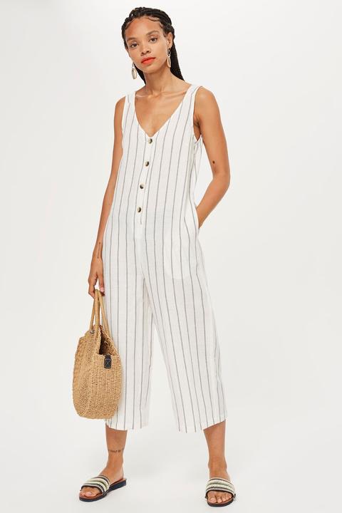 Womens Striped Button Through Jumpsuit - Monochrome, Monochrome