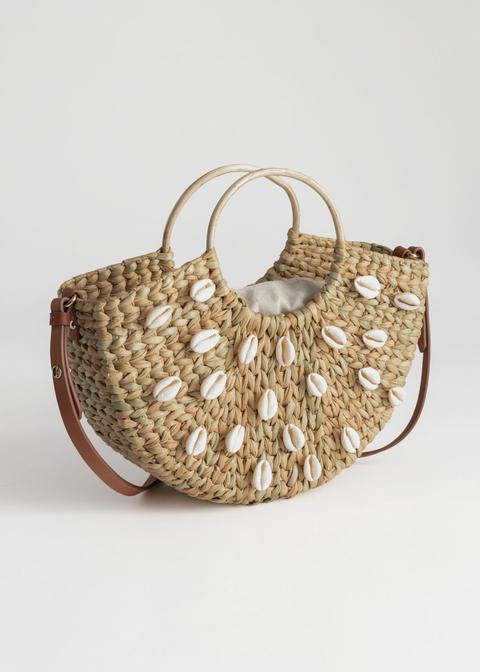 Woven Puka Shell Tote Bag - Beige