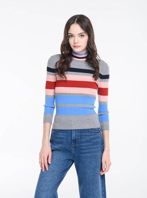 Pullover Con Le Righe Collo Alto