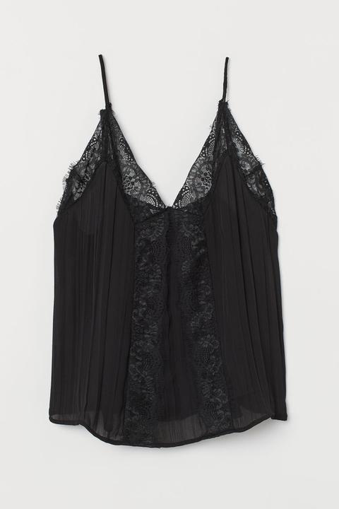 Top De Tirantes Con Encaje - Negro