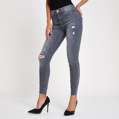 Grey Molly Ripped Skinny Jeggings from 