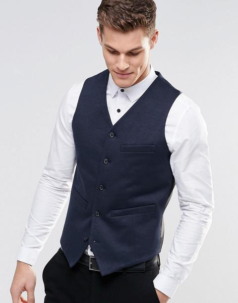 Asos - Gilet Skinny In Jersey Blu Navy - Navy