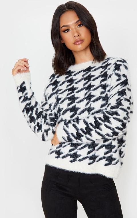 Cream Houndstooth Fluffy Jumper