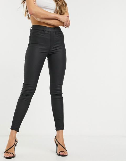 New Look Faux Leather Coated Jeggings In Black