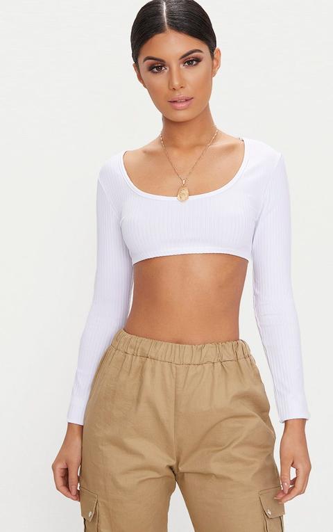 Basic White Rib Longsleeve Crop Top