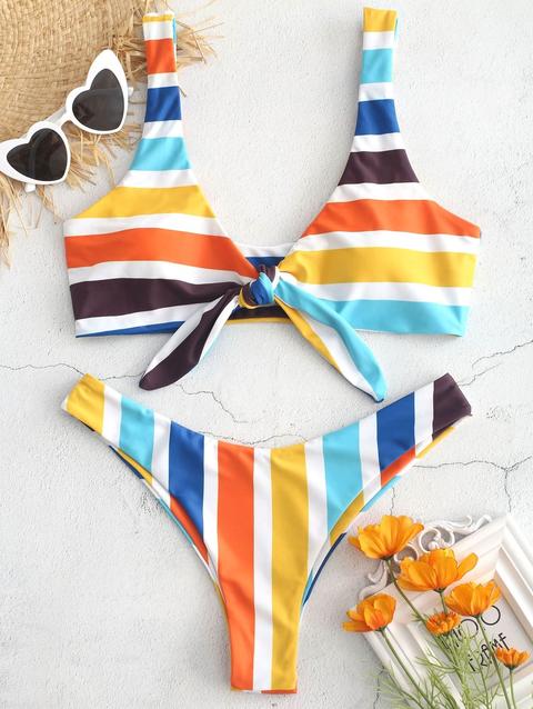 Bikini Annodato A Righe Colorate Multi