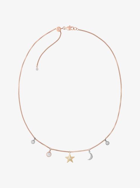 Collana Tonalità Oro Rosa Con Ciondoli Con Luna E Stelle