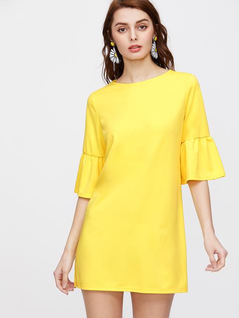 Giallo Gomito Manica Ruffle Dress Tunica