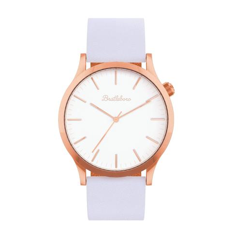 Reloj Mujer Bratleboro Rose Gold Lilac Con Esfera Gris Y Correa De Piel En Color Gris Claro