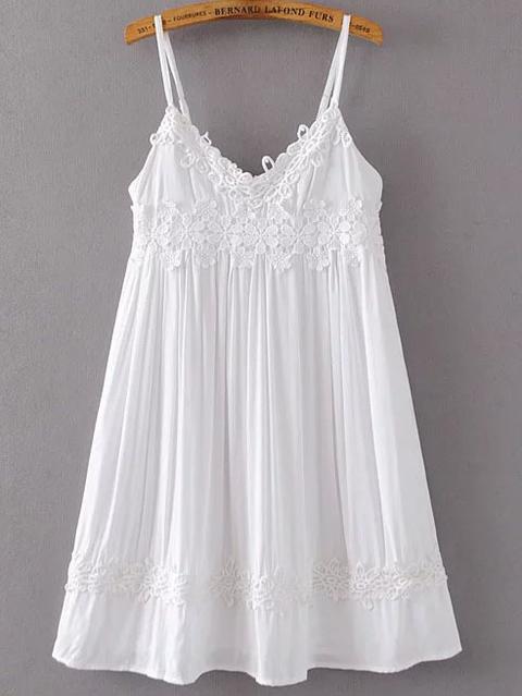 Vestido De Tirante Fino Con Encaje En Contraste - Blanco