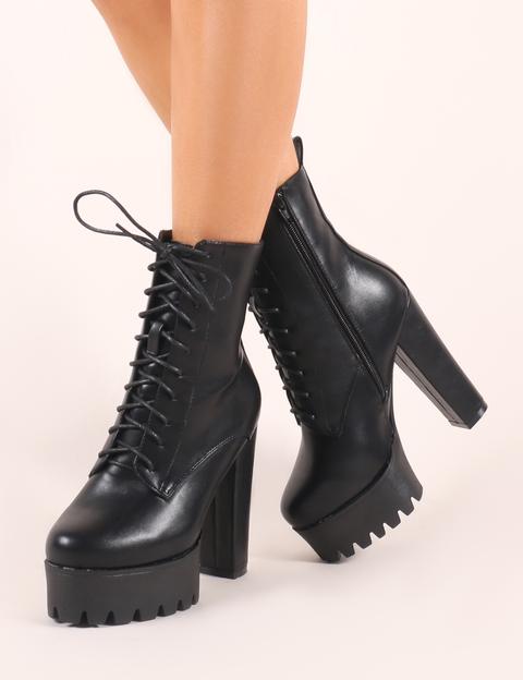 Troublemaker Lace Up Ankle Boots In Black