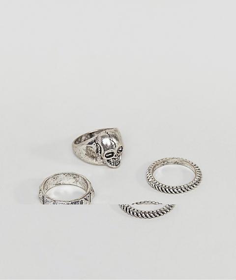 Pack De Anillos Con Calaveras En Plateado Pulido De Asos