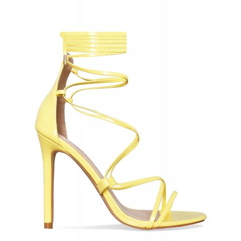 Demi Yellow Patent Lace Up Stiletto Heels