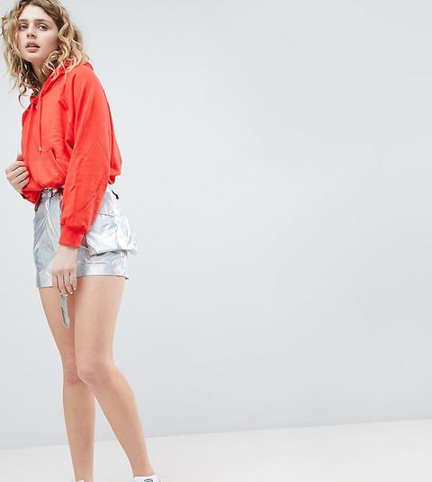 Asos Design - Pantaloncini Metallizzati Con Marsupio - Argento