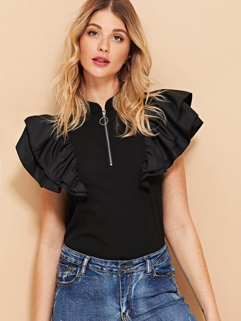 Top Con Imbottitura Frontale Con Zip